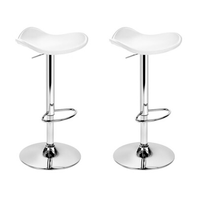 New Set of 2 Gas Lift Bar Stools Swivel Chairs PU Leather Chrome White