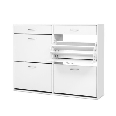 New 36 Pairs Shoe Cabinet Rack Organisers Storage Shelf Drawer Cupboard White