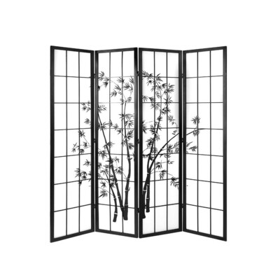 New 4 Panel Room Divider Screen Privacy Dividers Pine Wood Stand Shoji Bamboo Black White