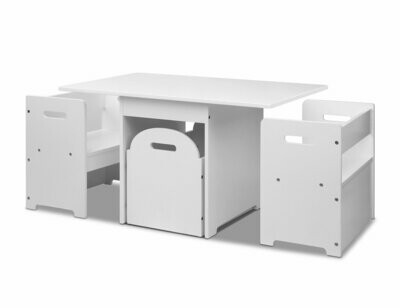 4PCS Kids Table and Chairs Set Storage Box Toys Play Desk Wooden Children