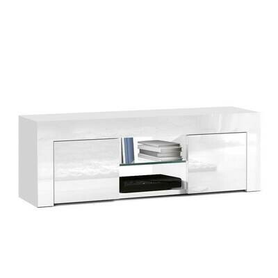 New 130cm High Gloss TV Stand Entertainment Unit Storage Cabinet Tempered Glass Shelf White