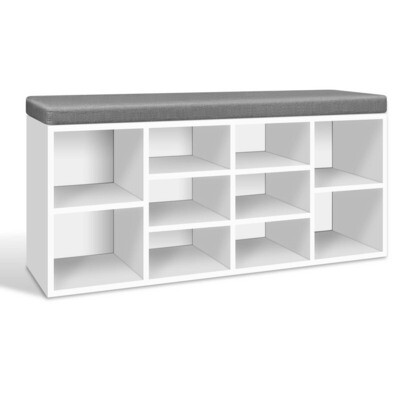 New Fabric Shoe Bench with Storage Cubes - White