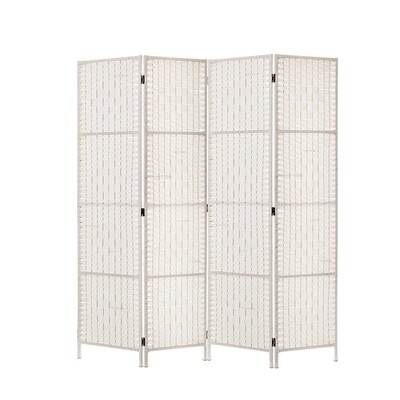New 4 Panels Room Divider Screen Privacy Rattan Timber Fold Woven Stand White