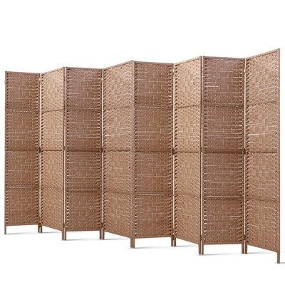 New 8 Panel Room Divider Screen Privacy Rattan Timber Foldable Dividers Stand Hand Woven