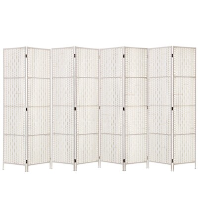 New 8 Panels Room Divider Screen Privacy Rattan Timber Fold Woven Stand White