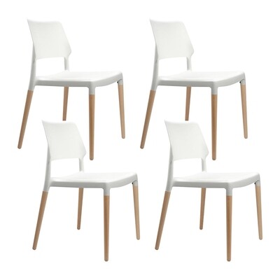 New Set of 4 Wooden Stackable Dining Chairs - White