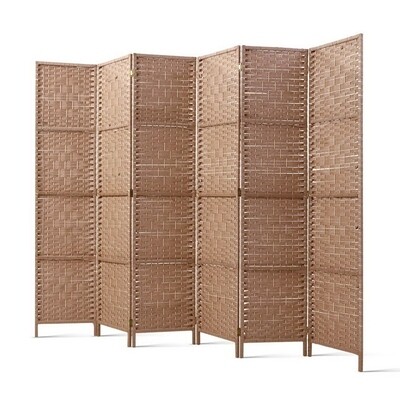 New 6 Panel Room Divider Screen Privacy Rattan Timber Foldable Dividers Stand Hand Woven