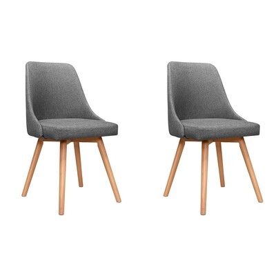 New Set of 2 Replica Dining Chairs Beech Wooden Timber Chair Kitchen Fabric Grey