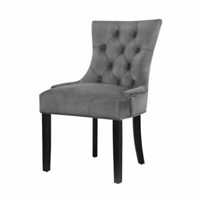 New Set of 2 Dining Chairs French Provincial Retro Chair Wooden Velvet Fabric Grey
