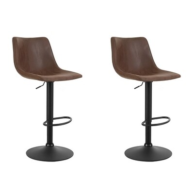 New Set of 2 Kitchen Bar Stools Gas Lift Bar Stool Chairs Swivel Vintage PU Leather Brown Black Coated Legs