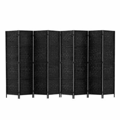 New Room Divider 8 Panel Dividers Privacy Screen Rattan Wooden Stand Black