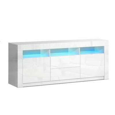 New TV Cabinet Entertainment Unit Stand RGB LED Gloss Drawers 160cm White