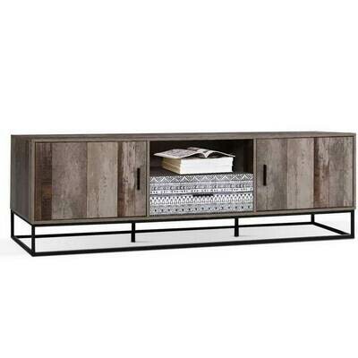 New TV Cabinet Entertainment Unit Stand Storage Wooden Industrial Rustic 180cm