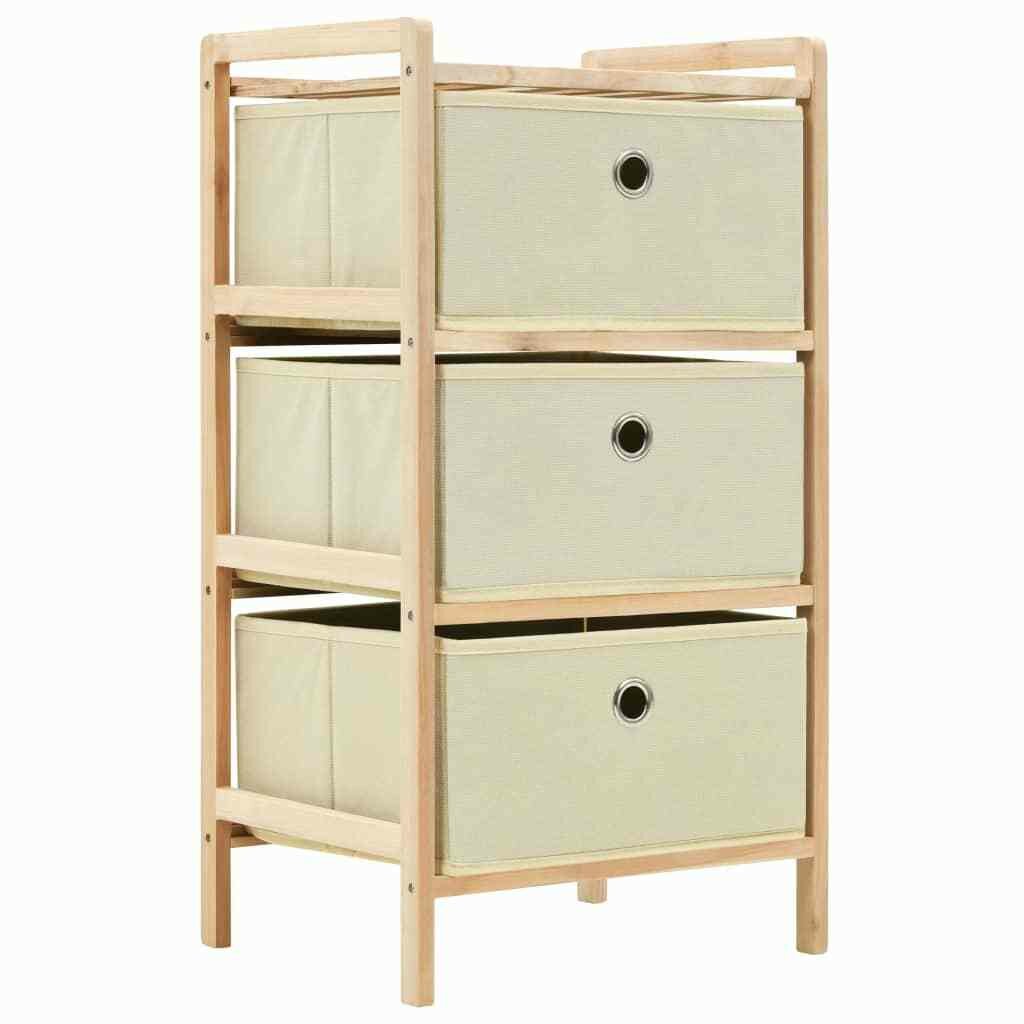 Storage Rack with 3 Fabric Baskets Cedar Wood Beige