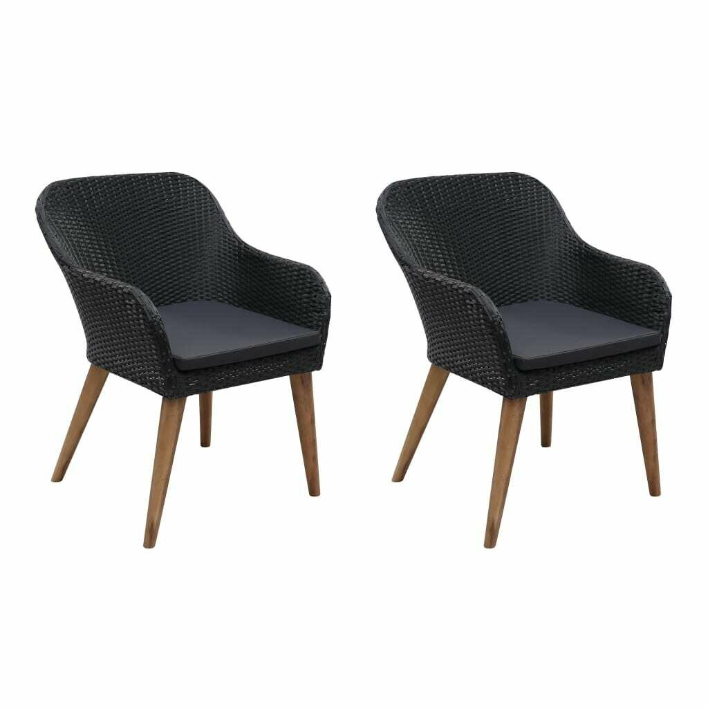 Outdoor Chairs with Cushions 2 pcs Poly Rattan Black