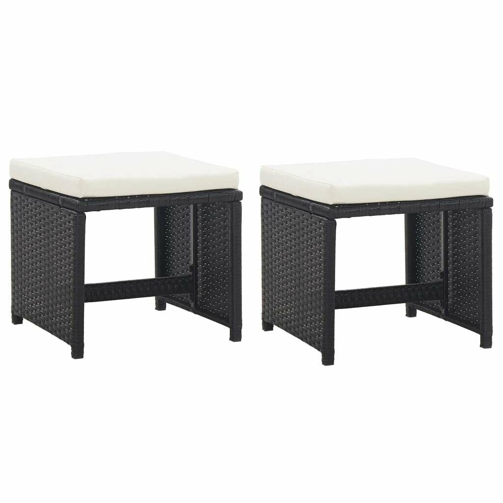 Garden Stools 2 pcs with Cushions Poly Rattan Black
