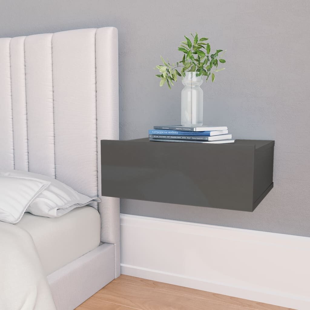 Floating Nightstand High Gloss Grey 40x30x15 cm Chipboard