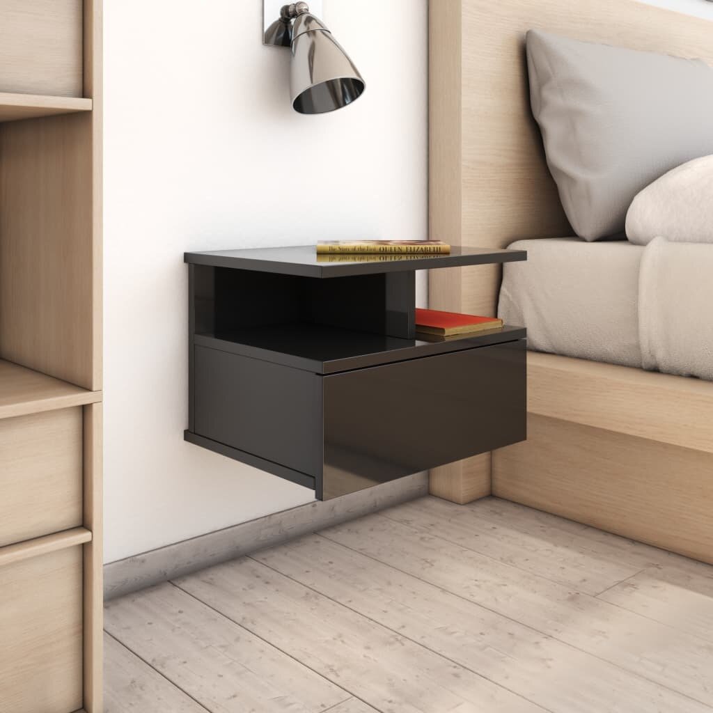 Floating Nightstands 2 pcs High Gloss Black 40x31x27 cm Chipboard