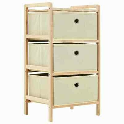 Storage Rack with 3 Fabric Baskets Cedar Wood Beige
