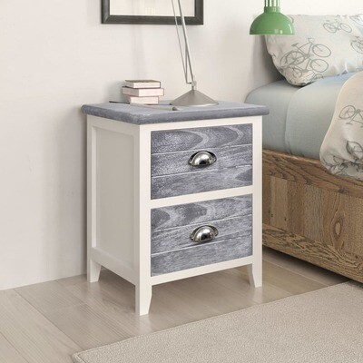 Nightstand Grey and White 38x28x45 cm Paulownia Wood