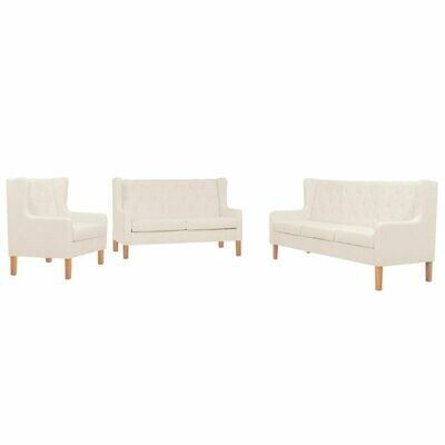 Sofa Set 3 Pieces Fabric Cream White