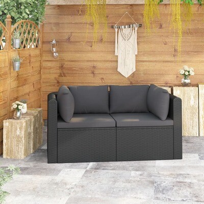 2 Piece Garden Sofa Set with Cushions Poly Rattan Black