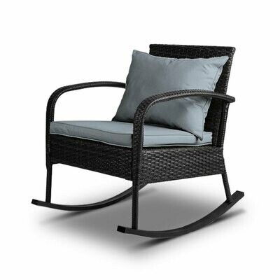 Outdoor Furniture Rocking Chair Wicker Garden Patio Lounge Setting Black