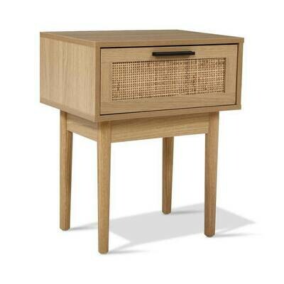 New Bedside Tables Table 1 Drawer Storage Cabinet Rattan Wood Nightstand