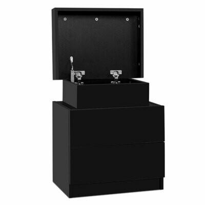 New Bedside Tables 2 Drawers Side Table Storage Nightstand Black Bedroom Wood