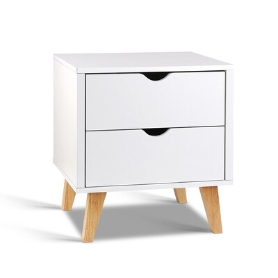 New 2 Drawer Wooden Bedside Tables - White