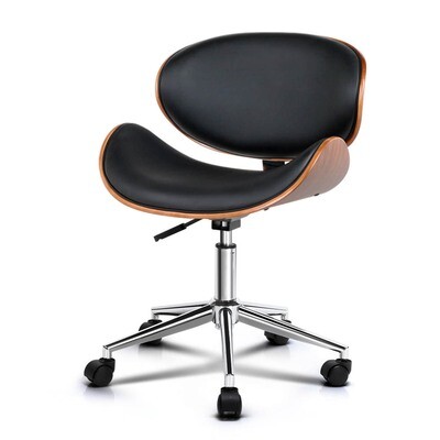Wooden &amp; PU Leather Office Desk Chair - Black