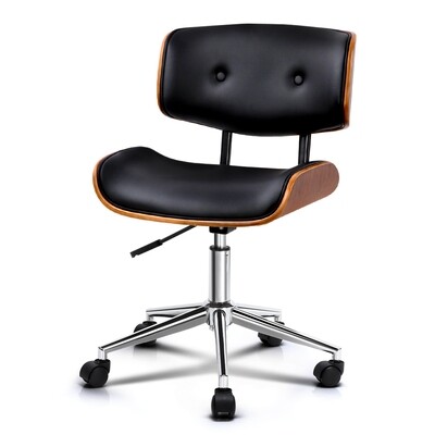 New Wooden &amp; PU Leather Office Desk Chair - Black