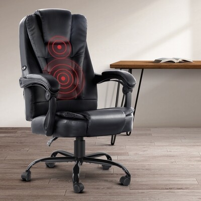 New Electric Massage Office Chairs PU Leather Recliner Computer Gaming Seat Black