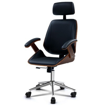 New Wooden Office Chair Computer Gaming Chairs Executive Leather Black