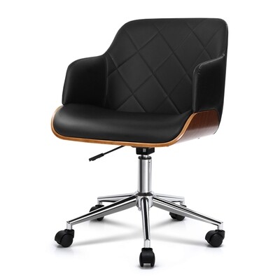 New Wooden Office Chair Computer PU Leather Desk Chairs Executive Black Wood