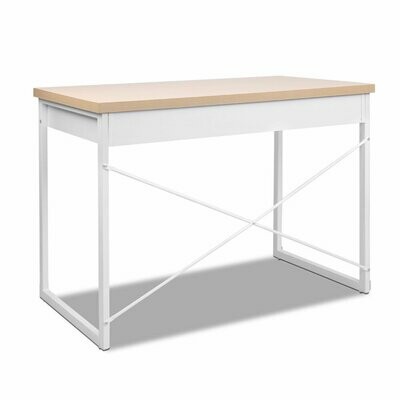New Metal Desk with Drawer - White with Wooden Top