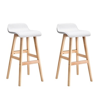 New Set of 2 PU Leather and Wood Bar Stool - White