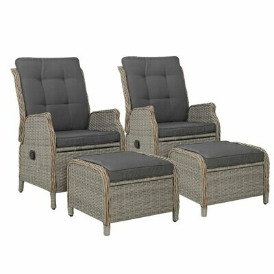 Set of 2 Recliner Chairs Sun lounge Outdoor Patio Furniture Wicker Sofa Lounger