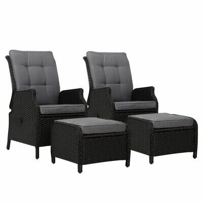 Set of 2 Recliner Chairs Sun lounge Outdoor Setting Patio Furniture Wicker Sofa