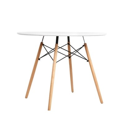 New Dining Table Round 4 Seater Replica Tables Cafe Timber White 90cm