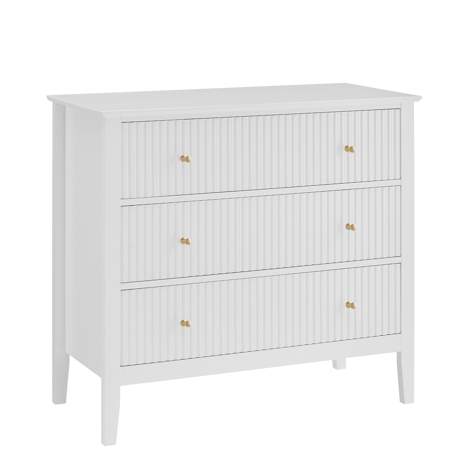 Fluted 3 drawer chest white