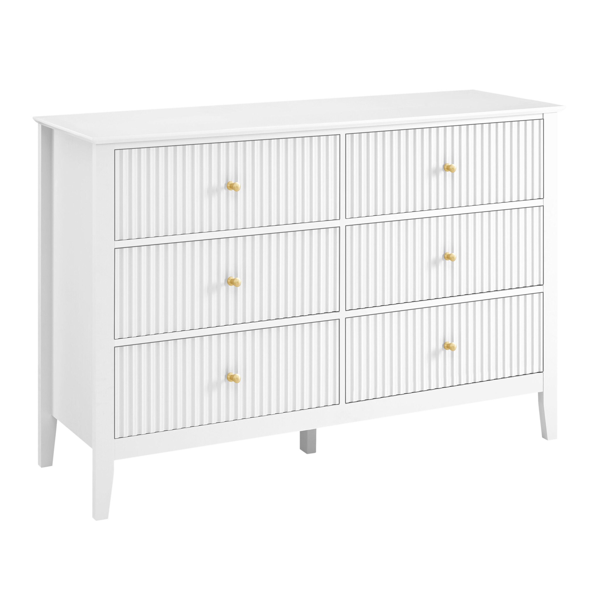 Fluted 6 drawer chest white