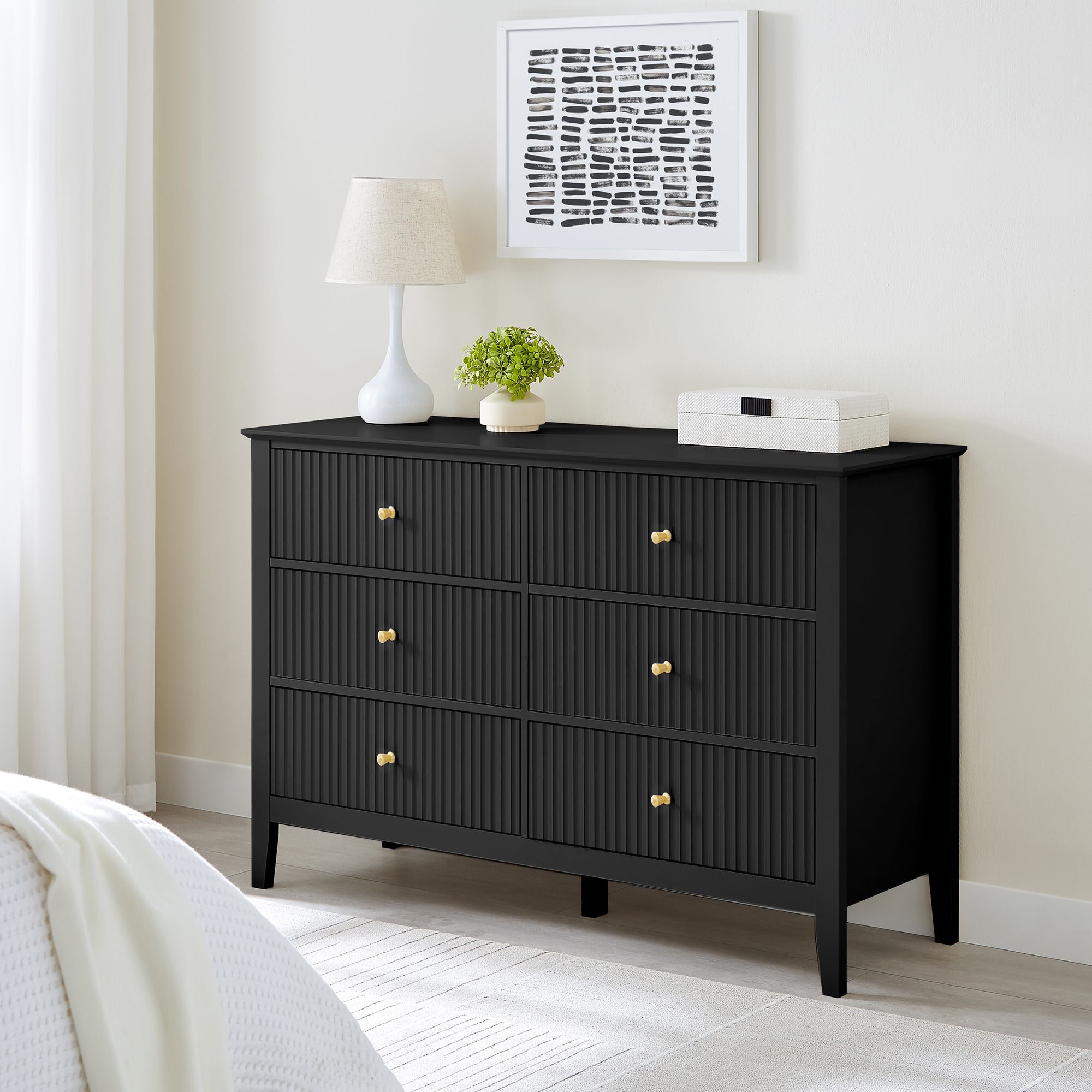 Fluted 6 drawer chest black