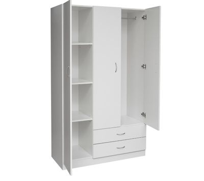 New White 3 Door Wardrobe with 2 Drawers Storage Cupboard