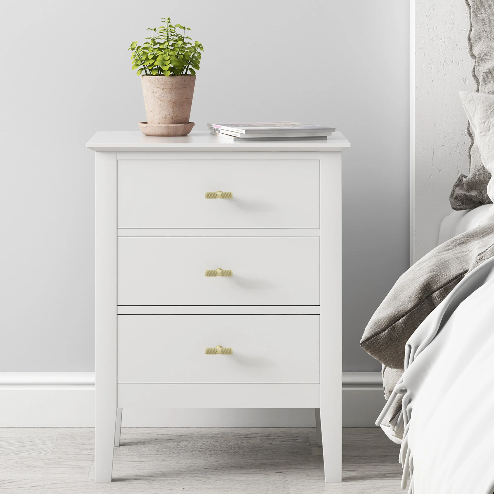 Harper 3 drawer side table White