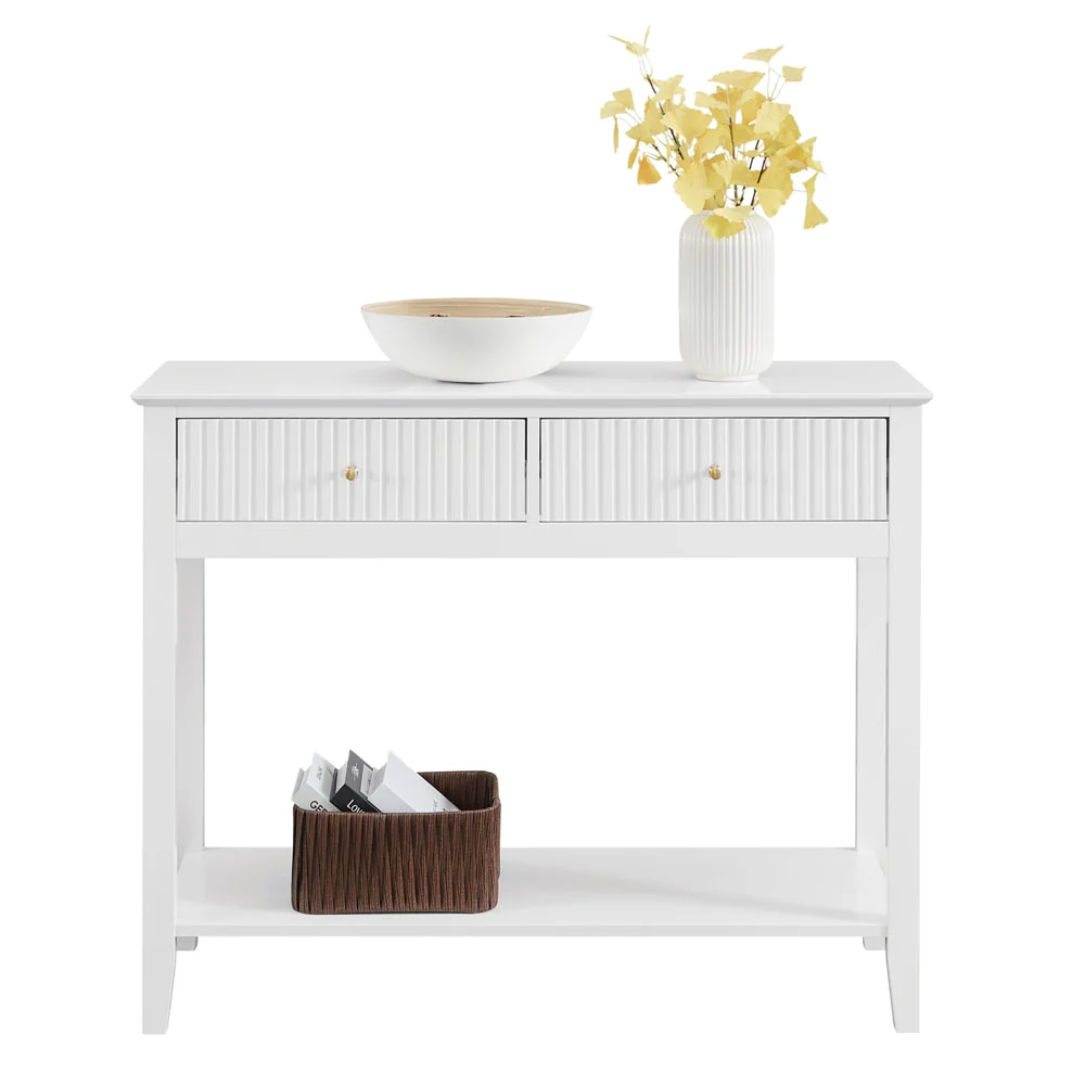 Zara Fluted 2 drawer console table white