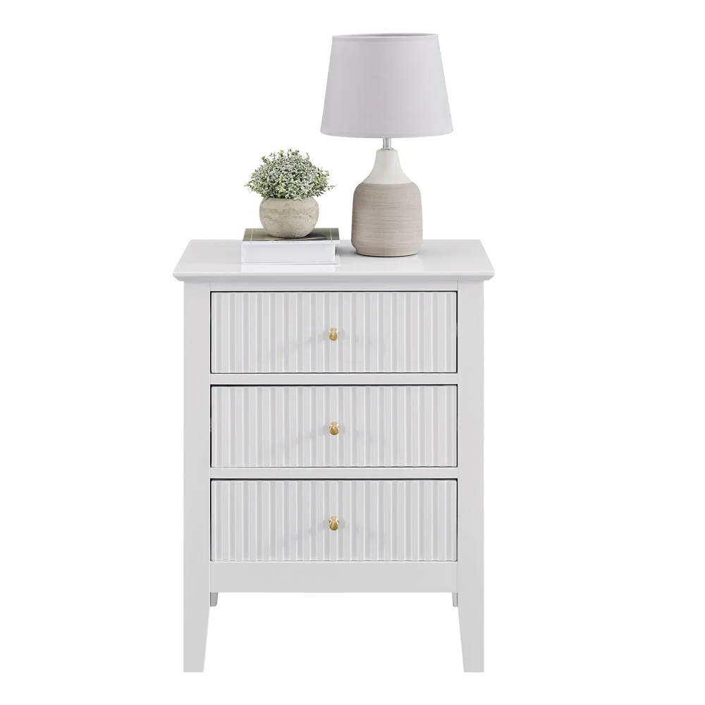 Zara Fluted 3 drawer side table white