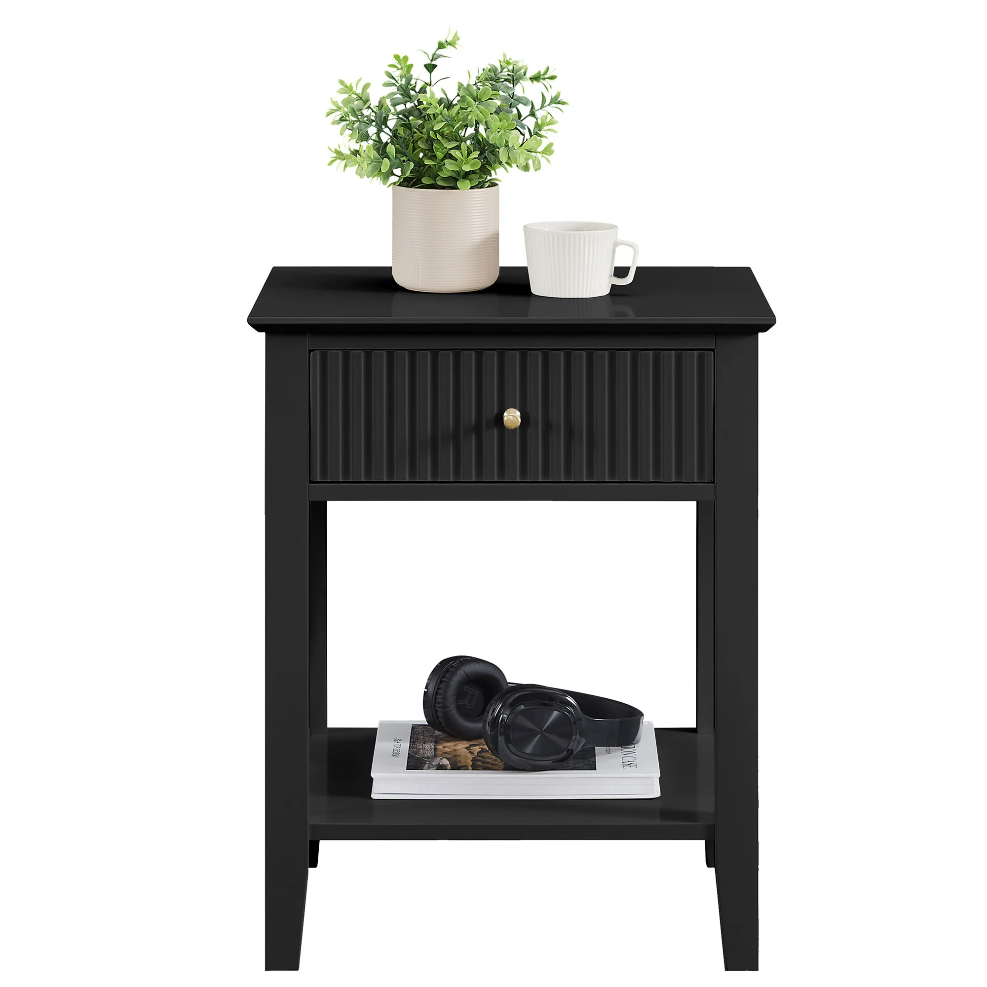 Zara Fluted 1 drawer side table black