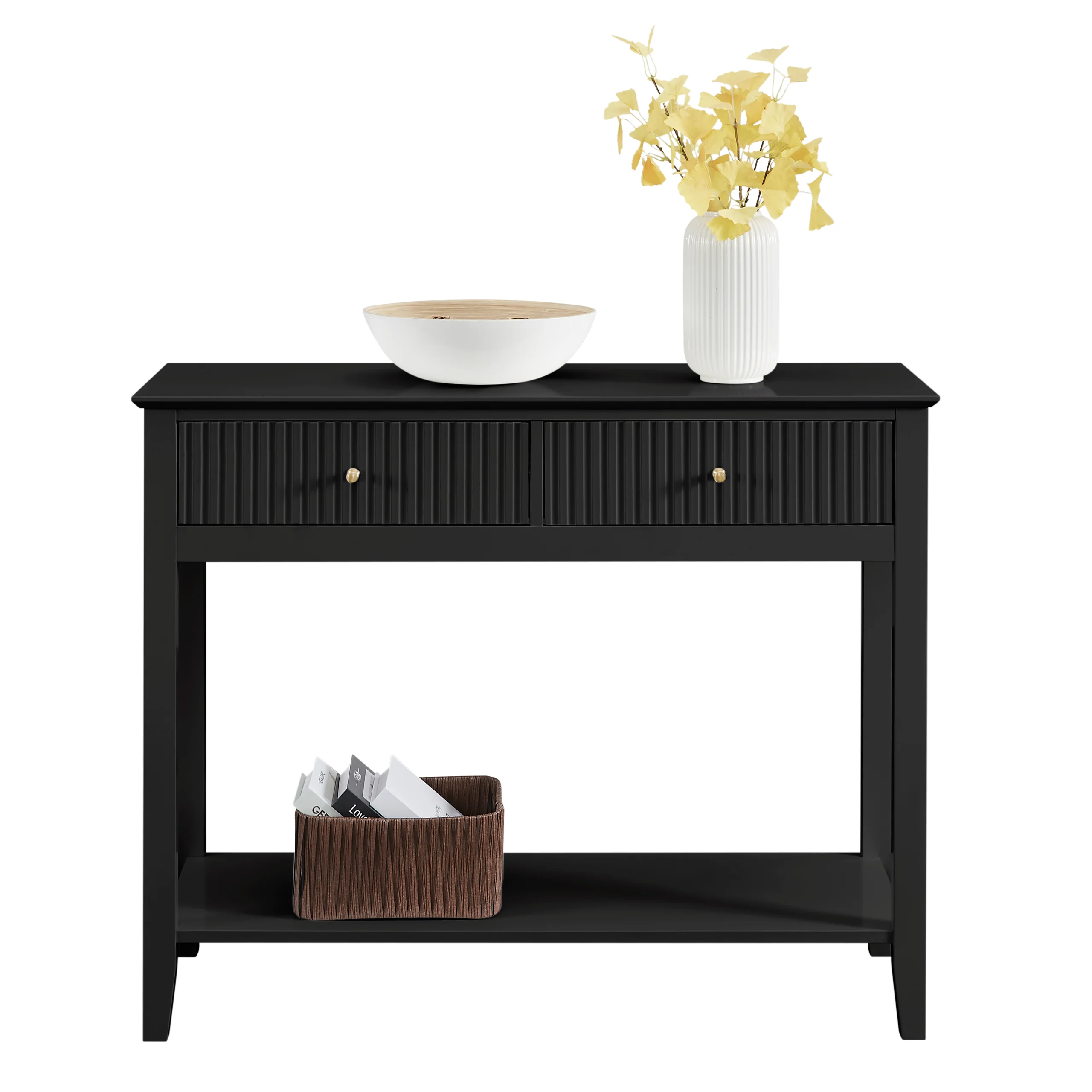 Zara Fluted 2 drawer console table Black