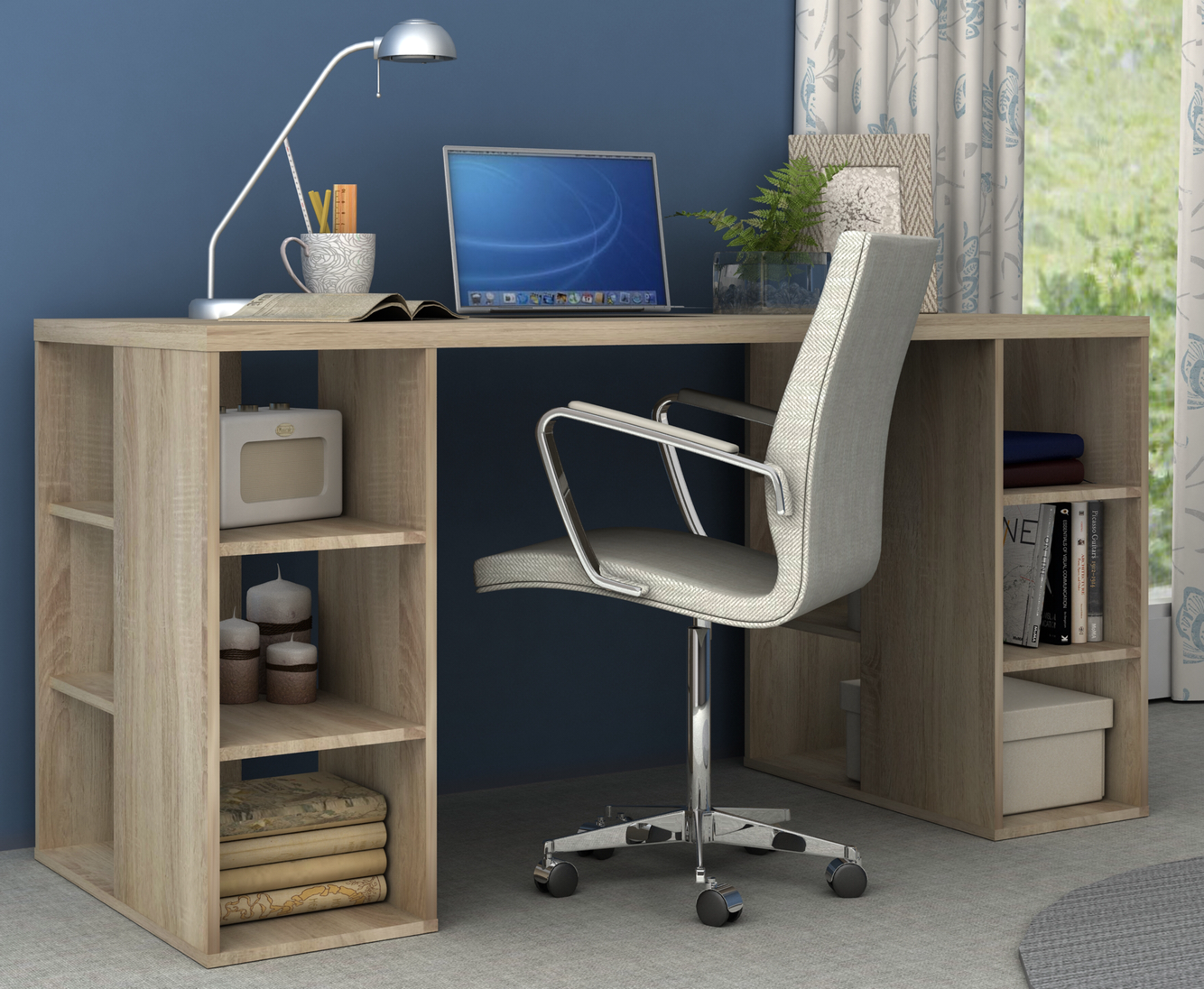 Computer Office Desk with Storage Shelves Light Sonoma Oak